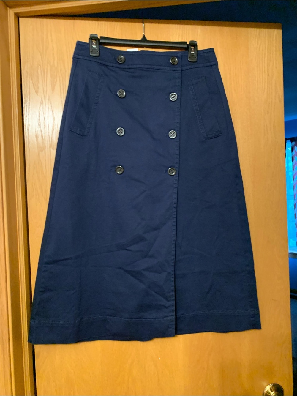 Ann Taylor Navy Double-Breasted Midi Skirt